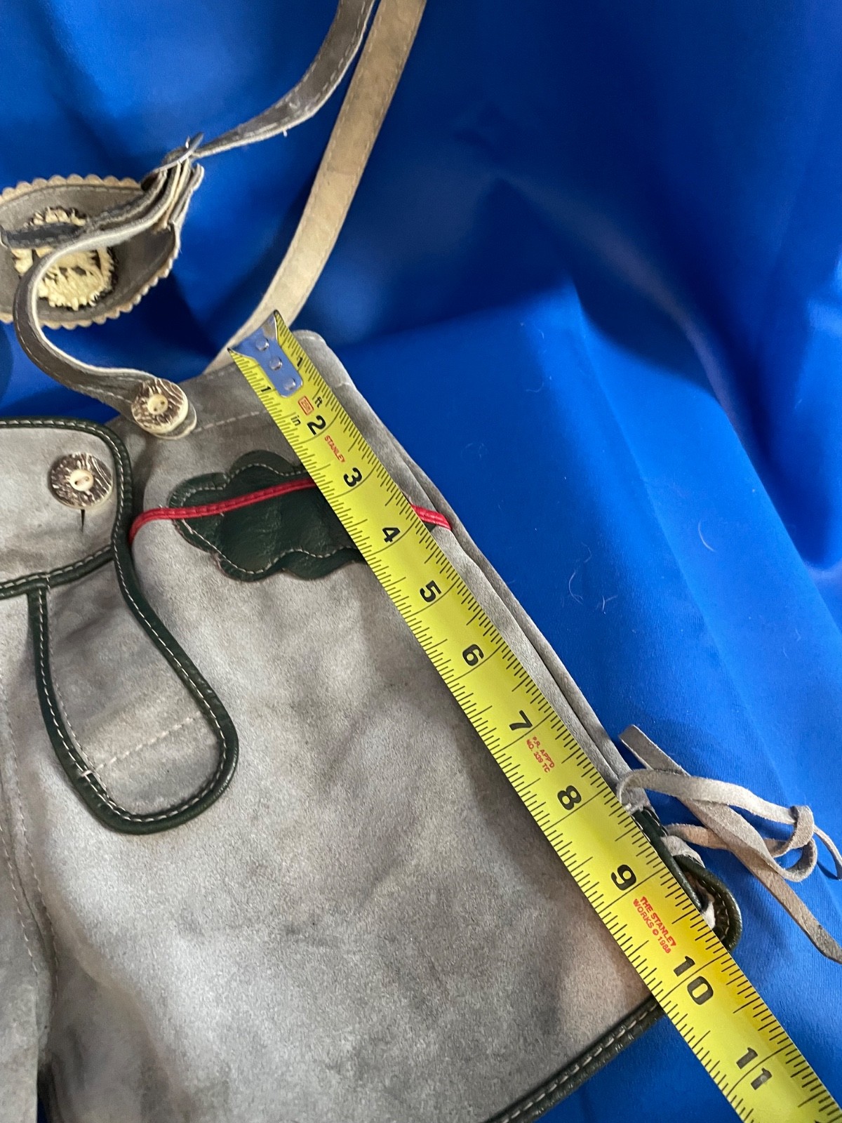 Vintage Kids Leather Lederhosen Bavarian Suspenders Gray