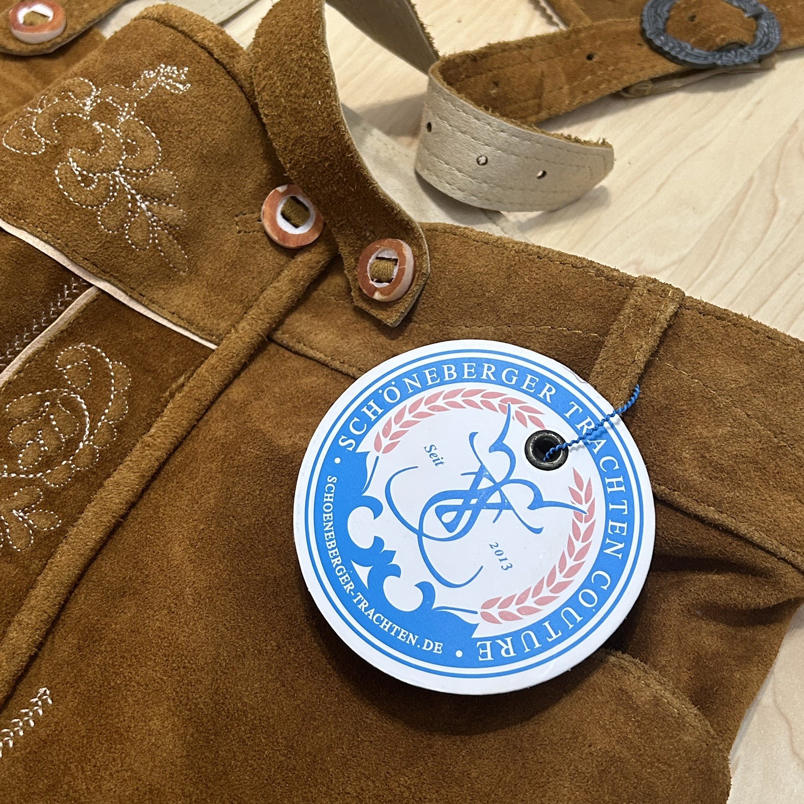 Schonoberger Trachten Couture Lederhosen Brown Suede German Oktoberfest Size 42