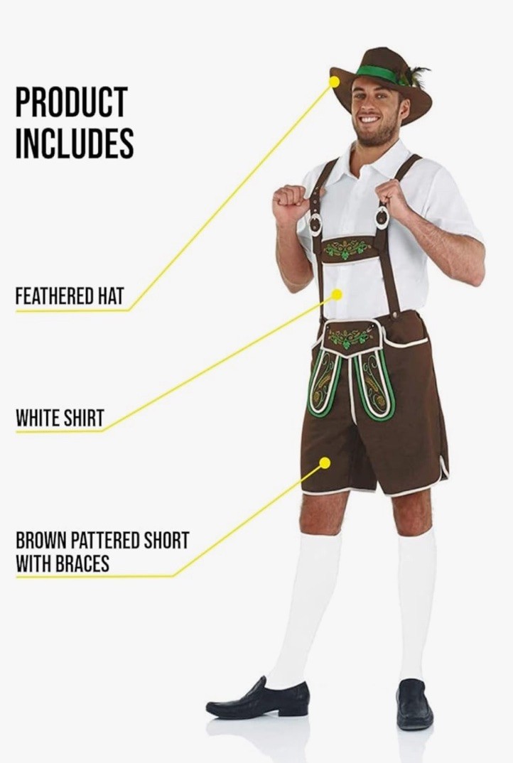 Mens Oktoberfest LG Bavarian Lederhosen Beer Fest Bavarian German 3 PC