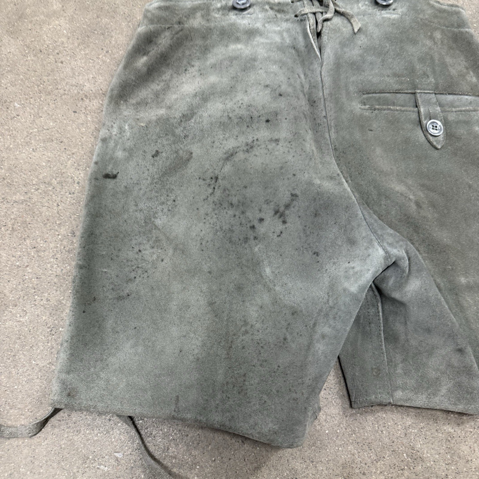 Vintage Lederhosen Leather German Bib Germany Suede Shorts Green Heavy Riding 30