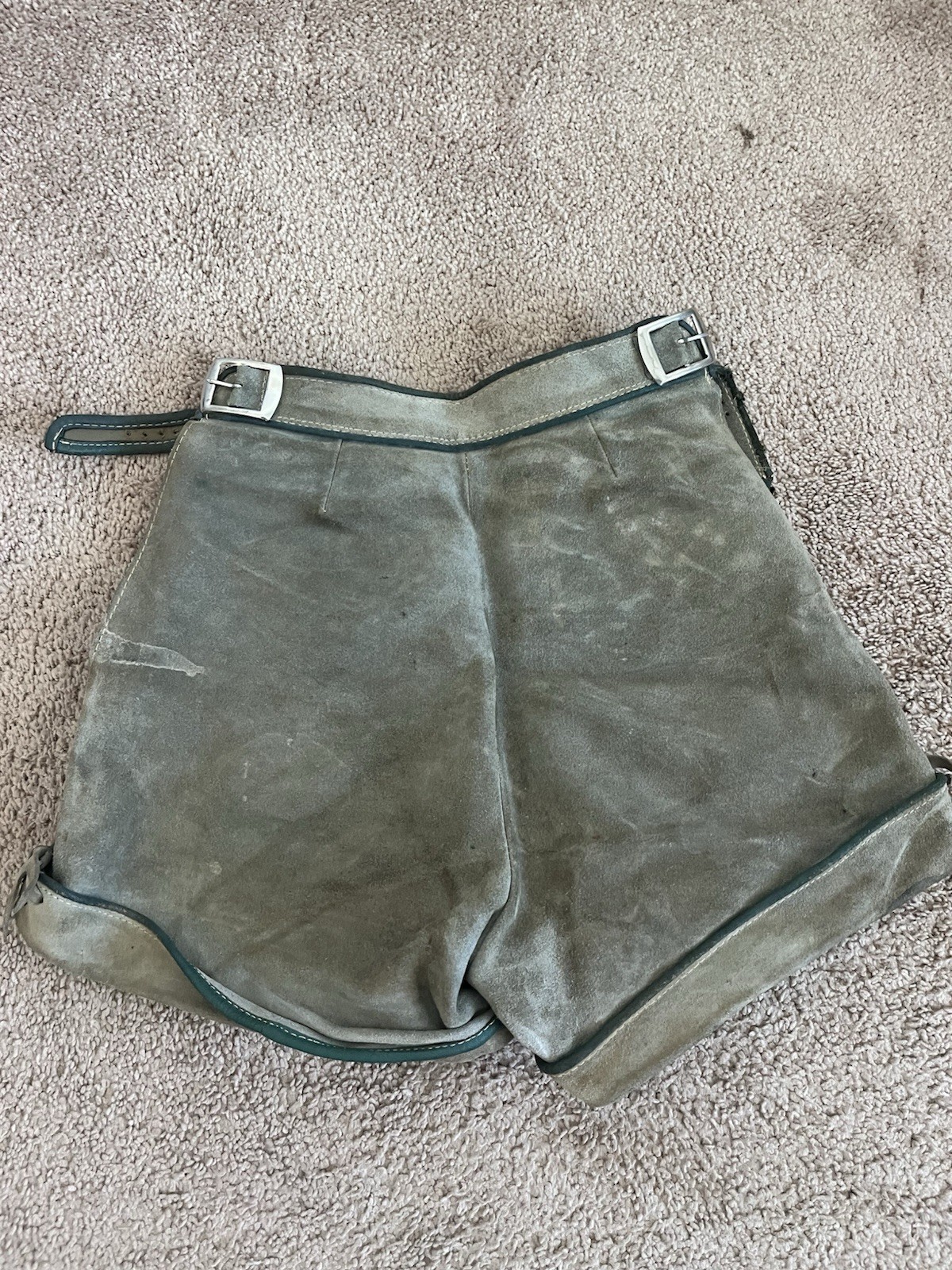 Vtg Lederhosen Shorts Womens 26 AuthenticGray Suede Leather Thick Heavy Handmade