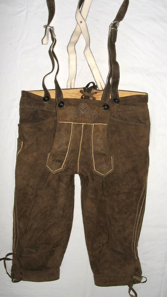 Men’s Trachten Trousers Trachten Knee-Bund Lederhose In Olive Suede Size 50