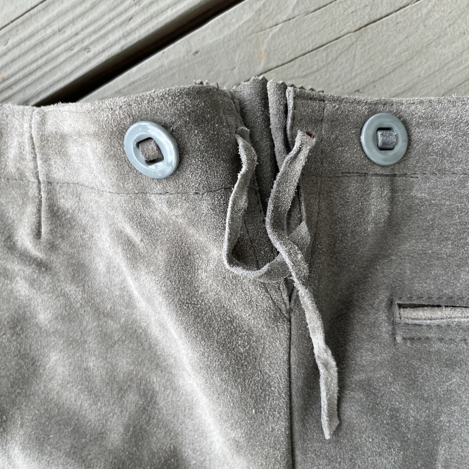 Vintage German Lederhosen Genuine Grey Suede Shorts Oktoberfest 29” Waist