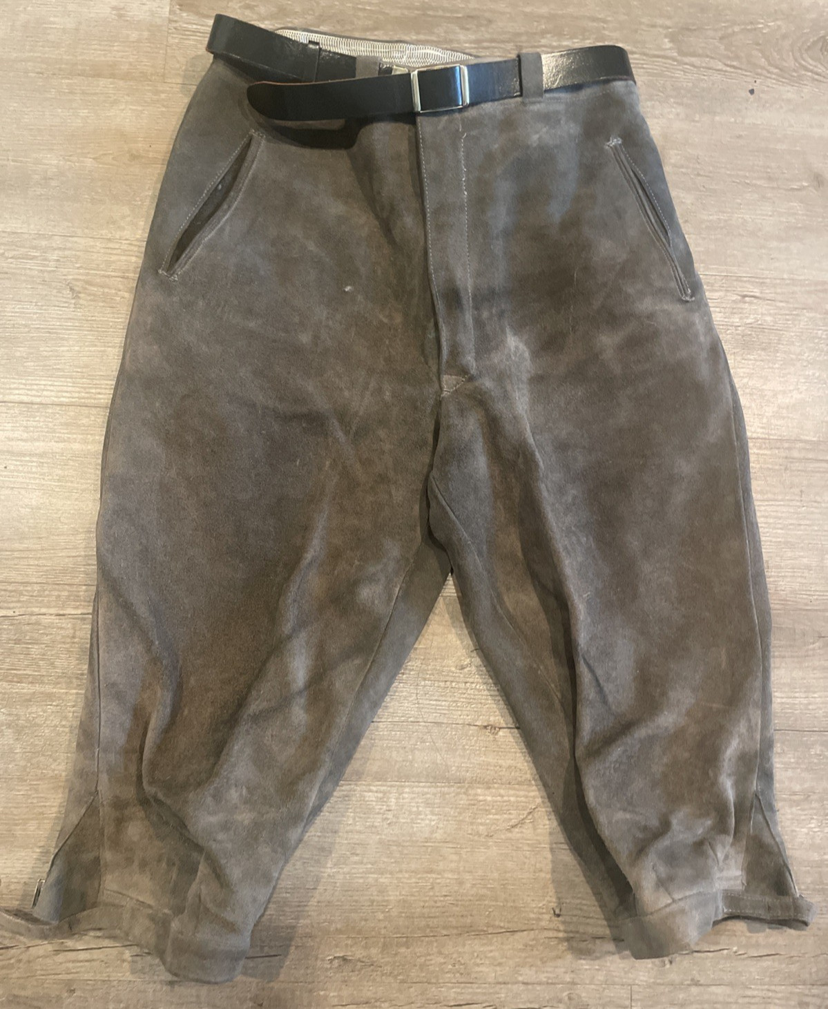 Vintage Gray Leather Suede Lederhosen Shorts W 14” x L 30”