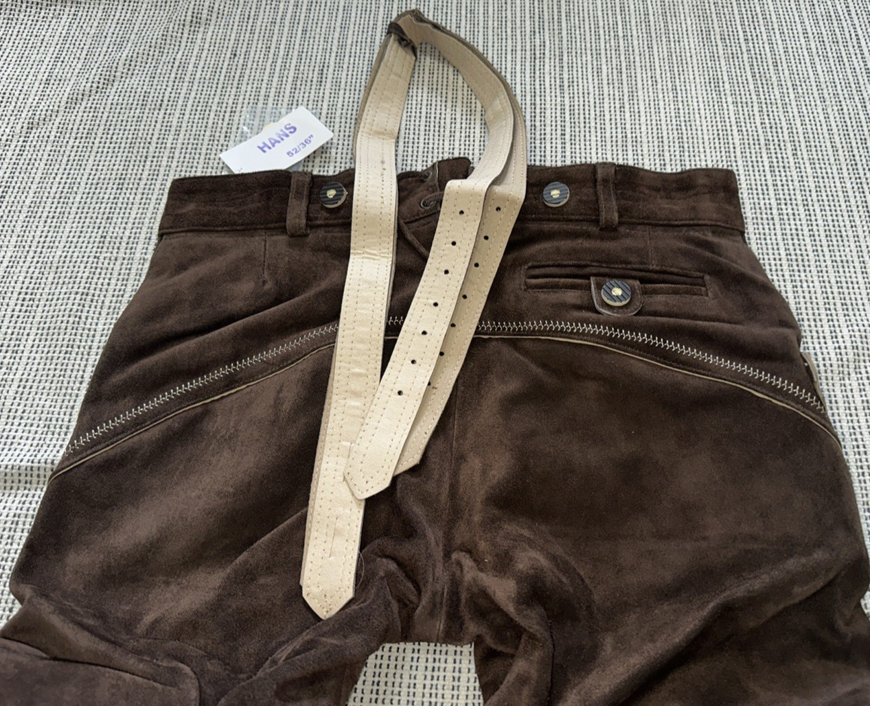 Lederhosen4U Brown Suede German Lederhosen Hans Size 52 New
