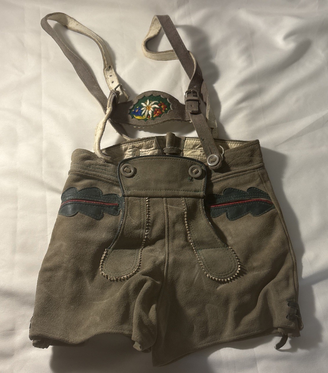 Vintage 3 German Lederhosen Shorts Suspender authentic Suede Leather Oktoberfest