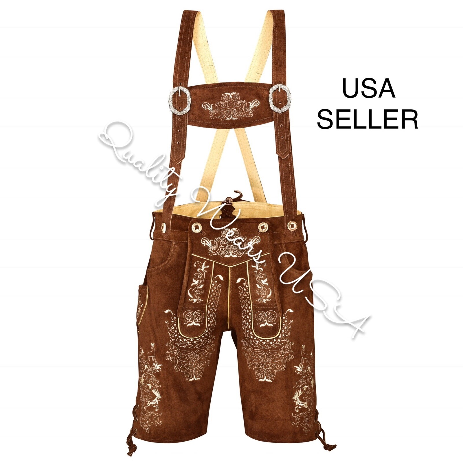 Men Oktoberfest Lederhosen- Authentic Bavarian Lederhosen-Suede Leather Trousers