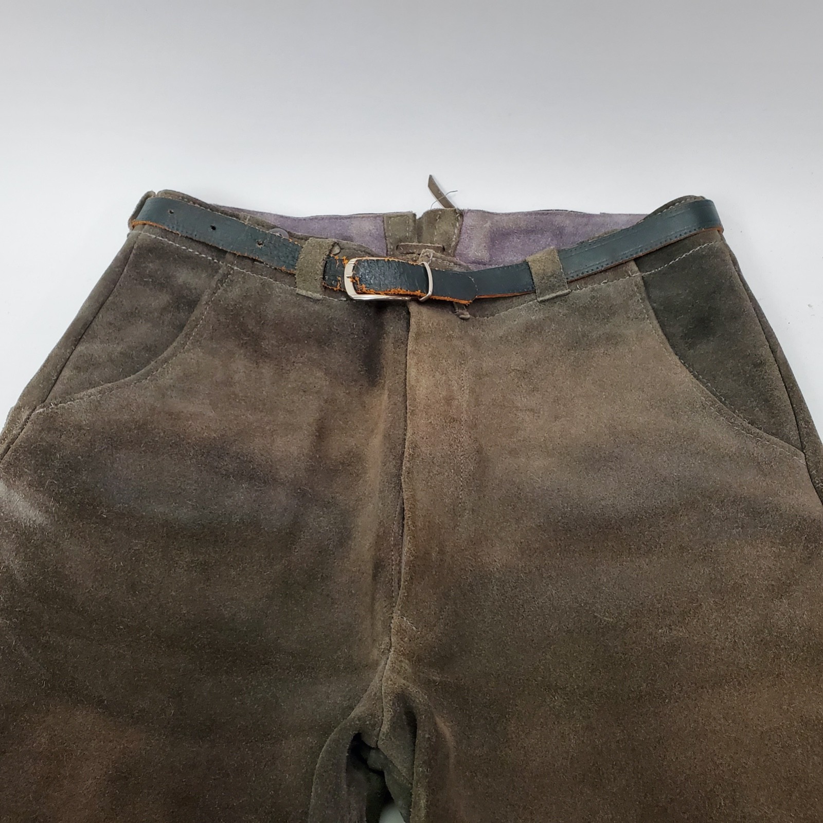 Vintage German Grey/Green Rough-Out Suede Knickerbocker Lederhosen Sz 30″
