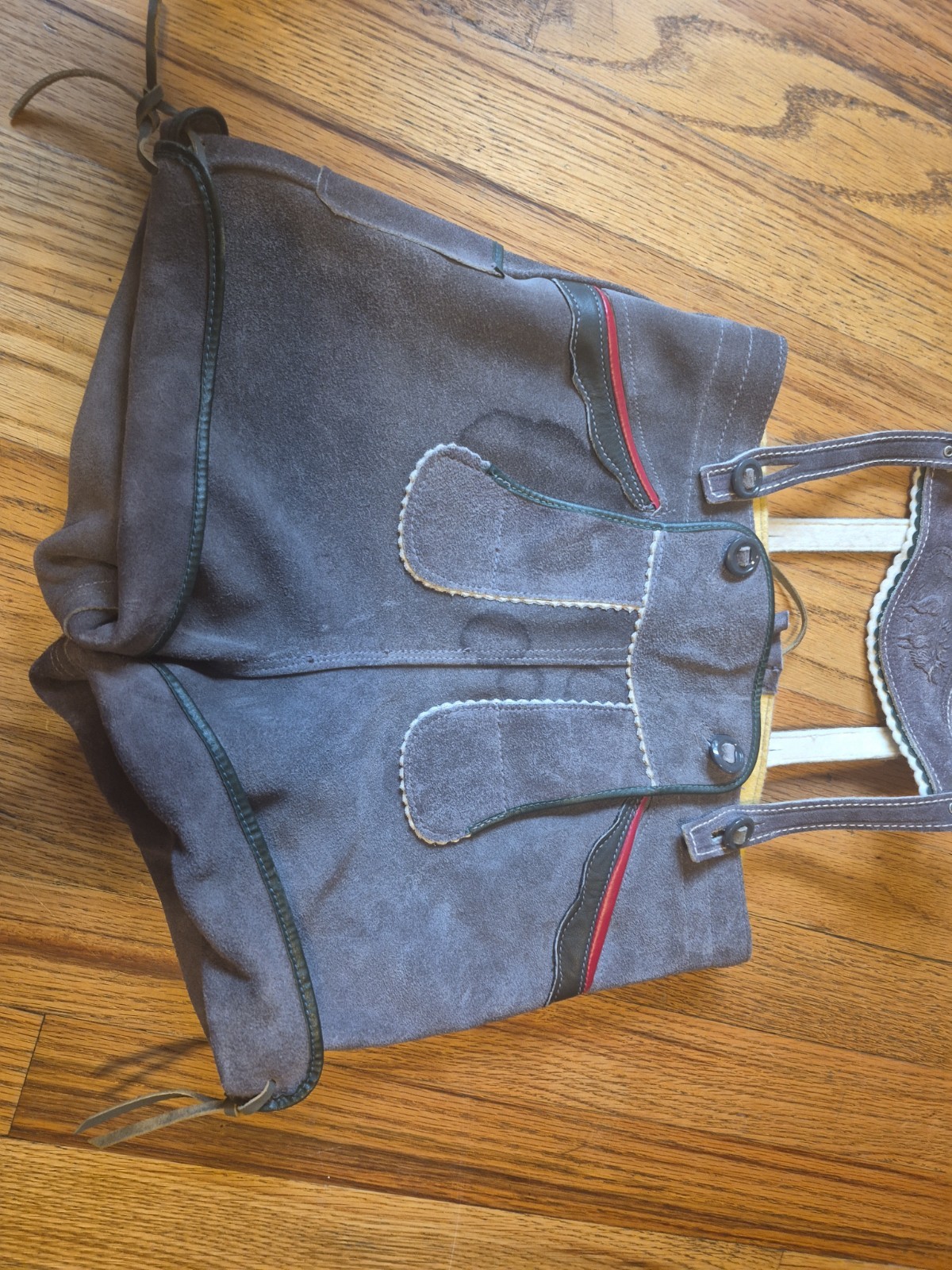 German Bavarian Gray Leather Deer Emblem Lederhosen childs