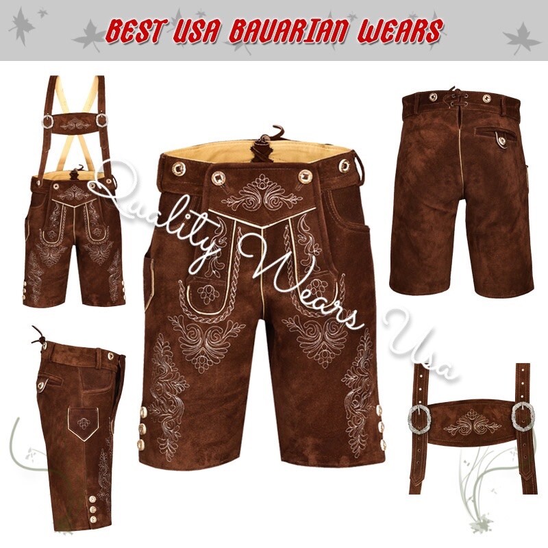 Authentic Men Lederhosen Oktoberfest Bavarian Lederhosen -Leather Trousers Plain