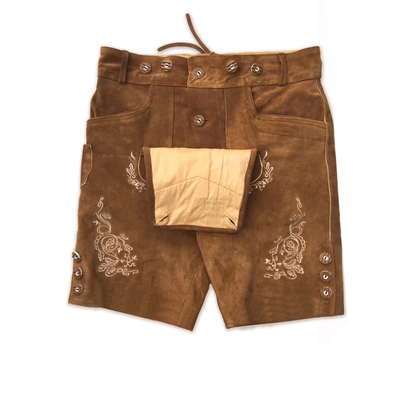 Men’s Bavarian Tratchen Lederhosen Pant German Oktoberfest Suede Leather Pants