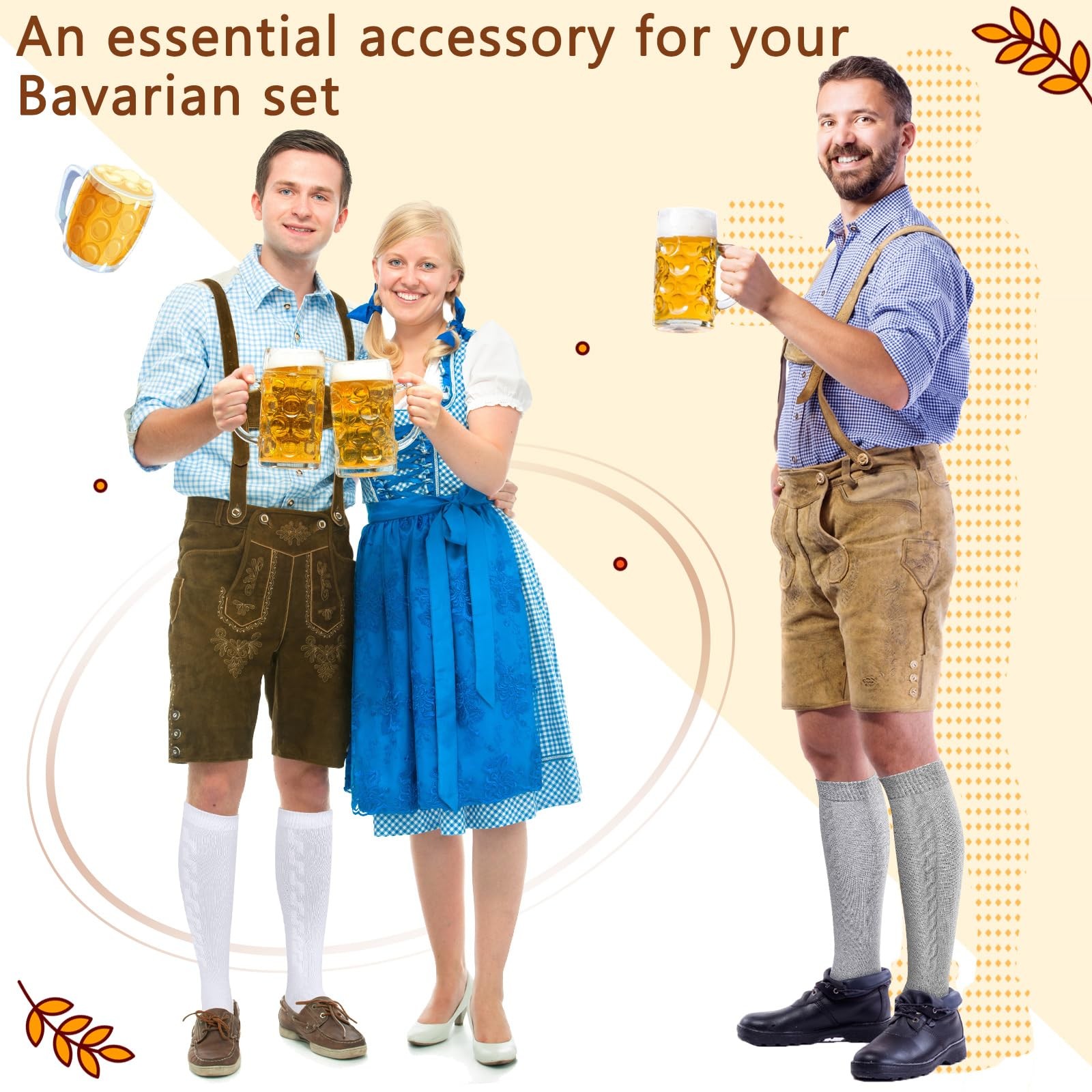 Hercicy 2 Pairs Oktoberfest Socks Long Embroidered German Bavarian Lederhosen Co