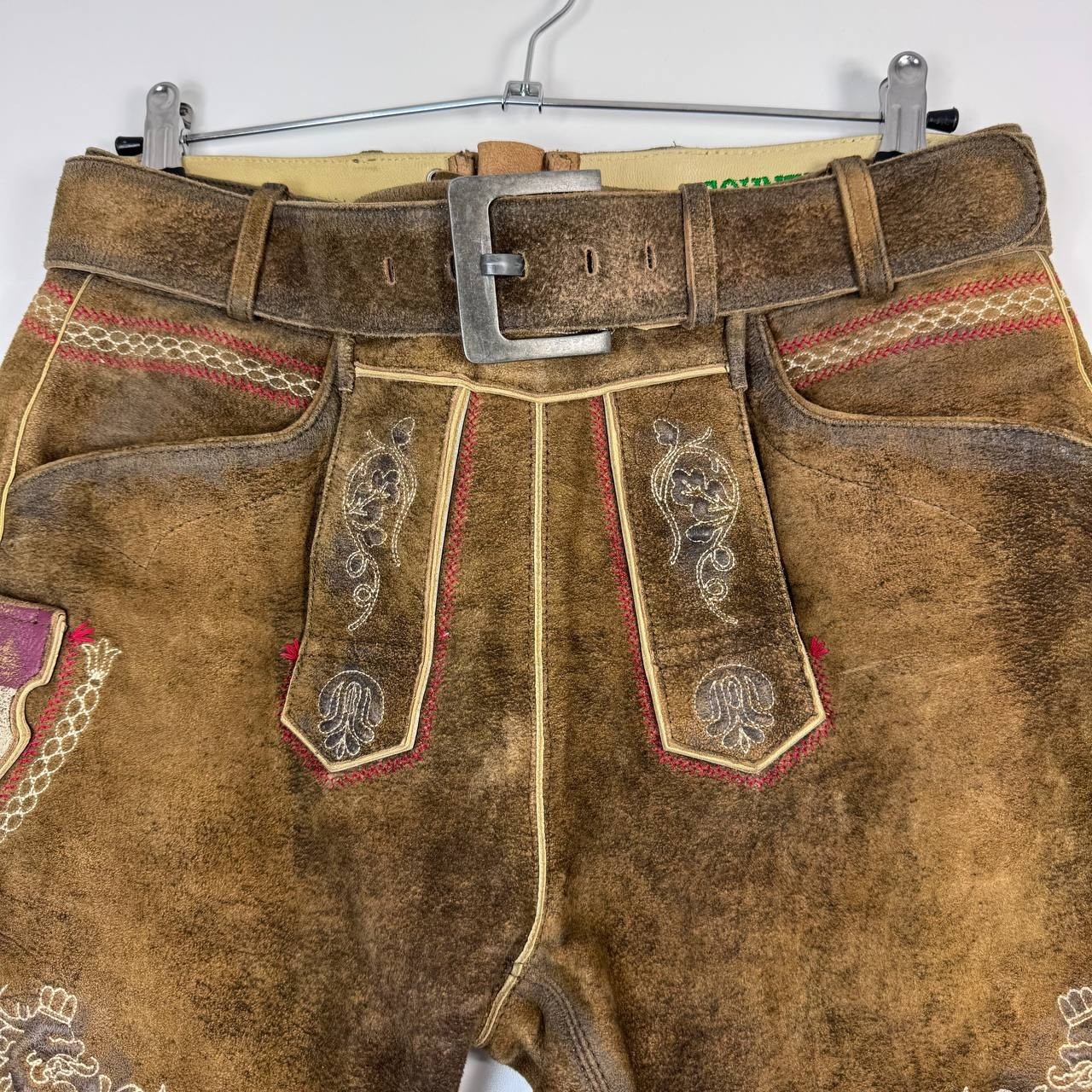 Country Line Traditional Lederhosen Goat Leather Bavarian Shorts Mens Size 46