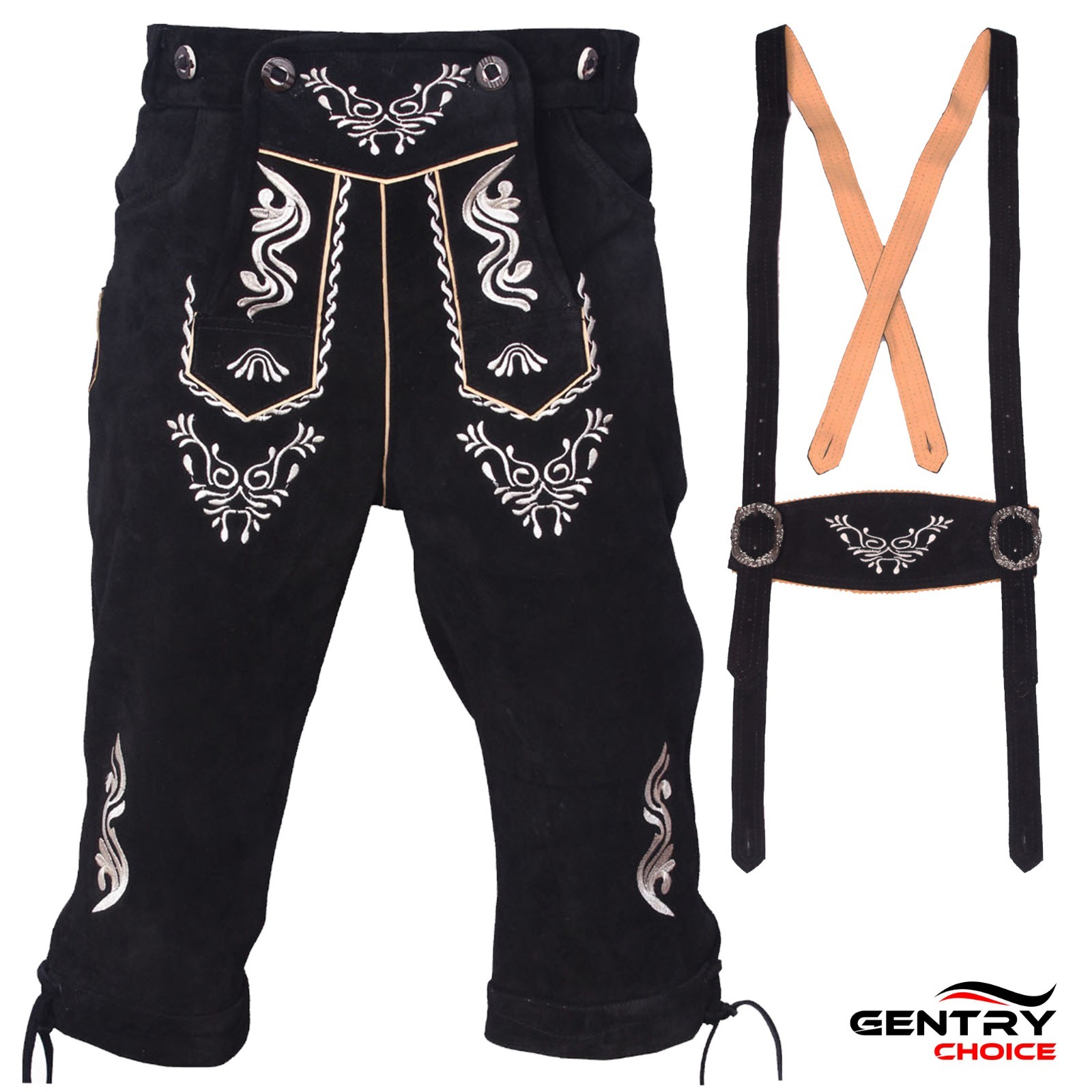 Mens Suede Leather Kniebundhosen Lederhosen Oktoberfest Costume Suspenders