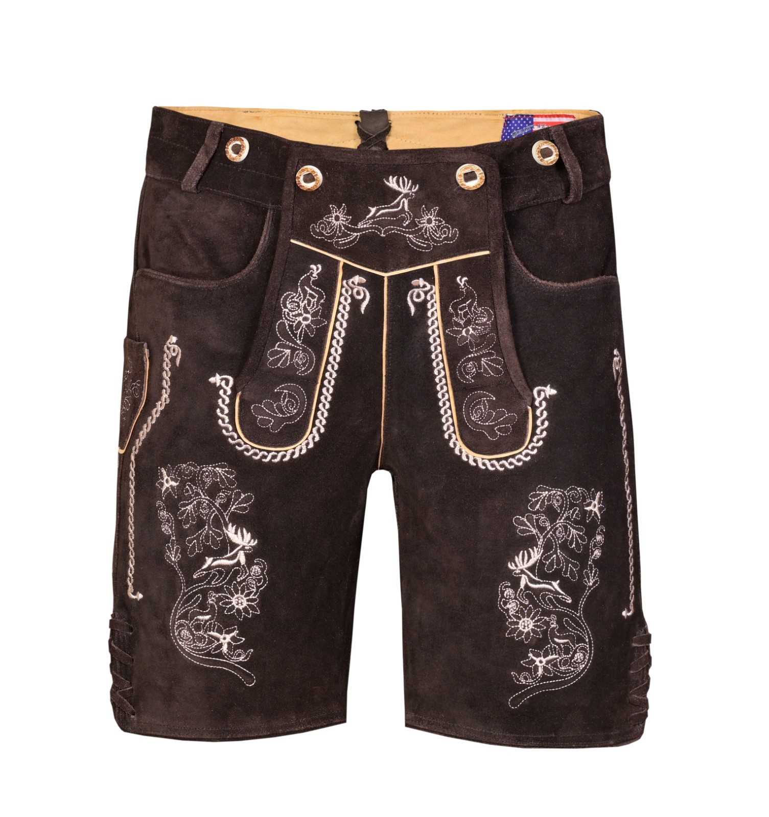 Men Traditional Leather Oktoberfest Lederhosen (Brown, Black, Gold, Med Brown)