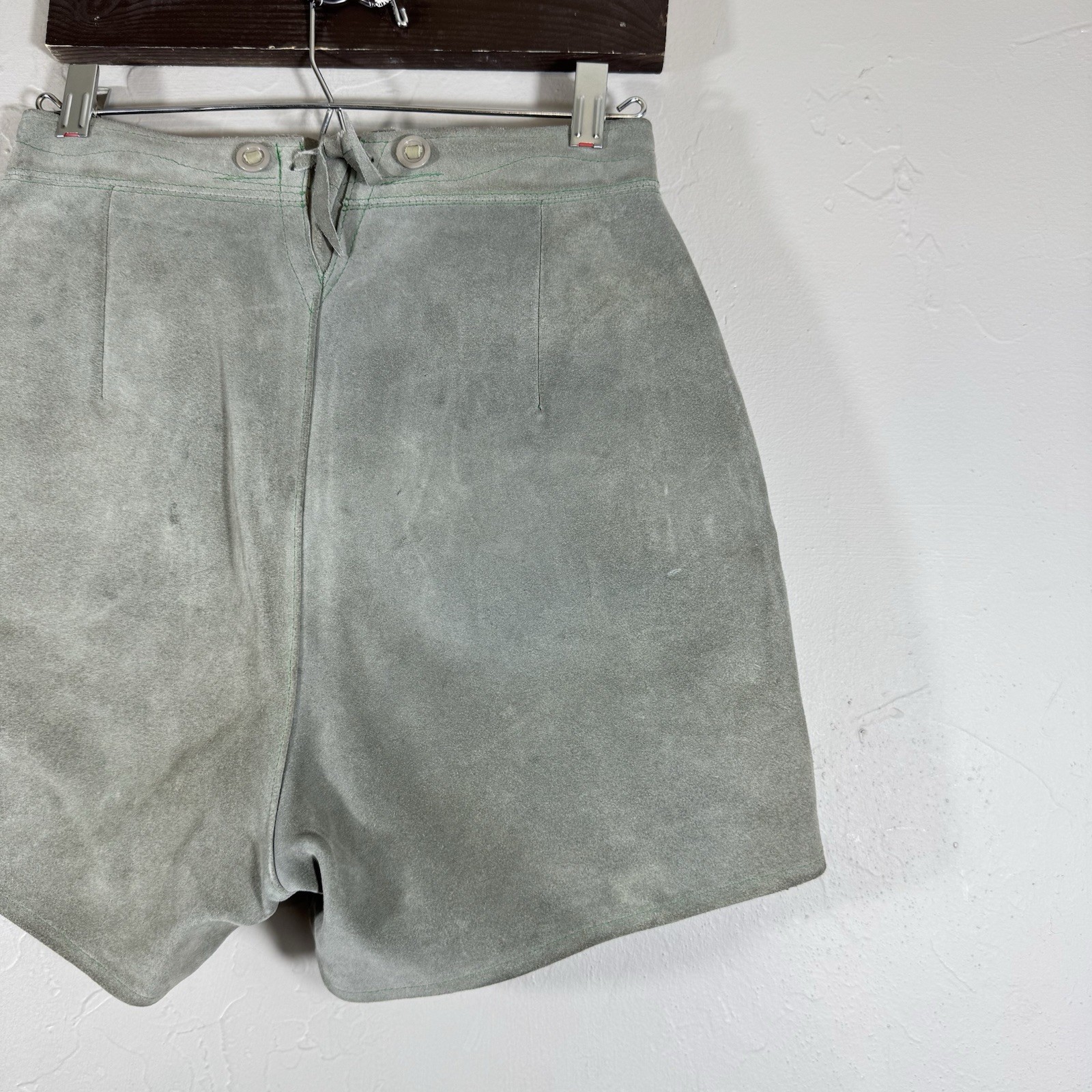 Vintage Lederhosen Authentic Suede Leather German Shorts Wmn XS Child 27in waist