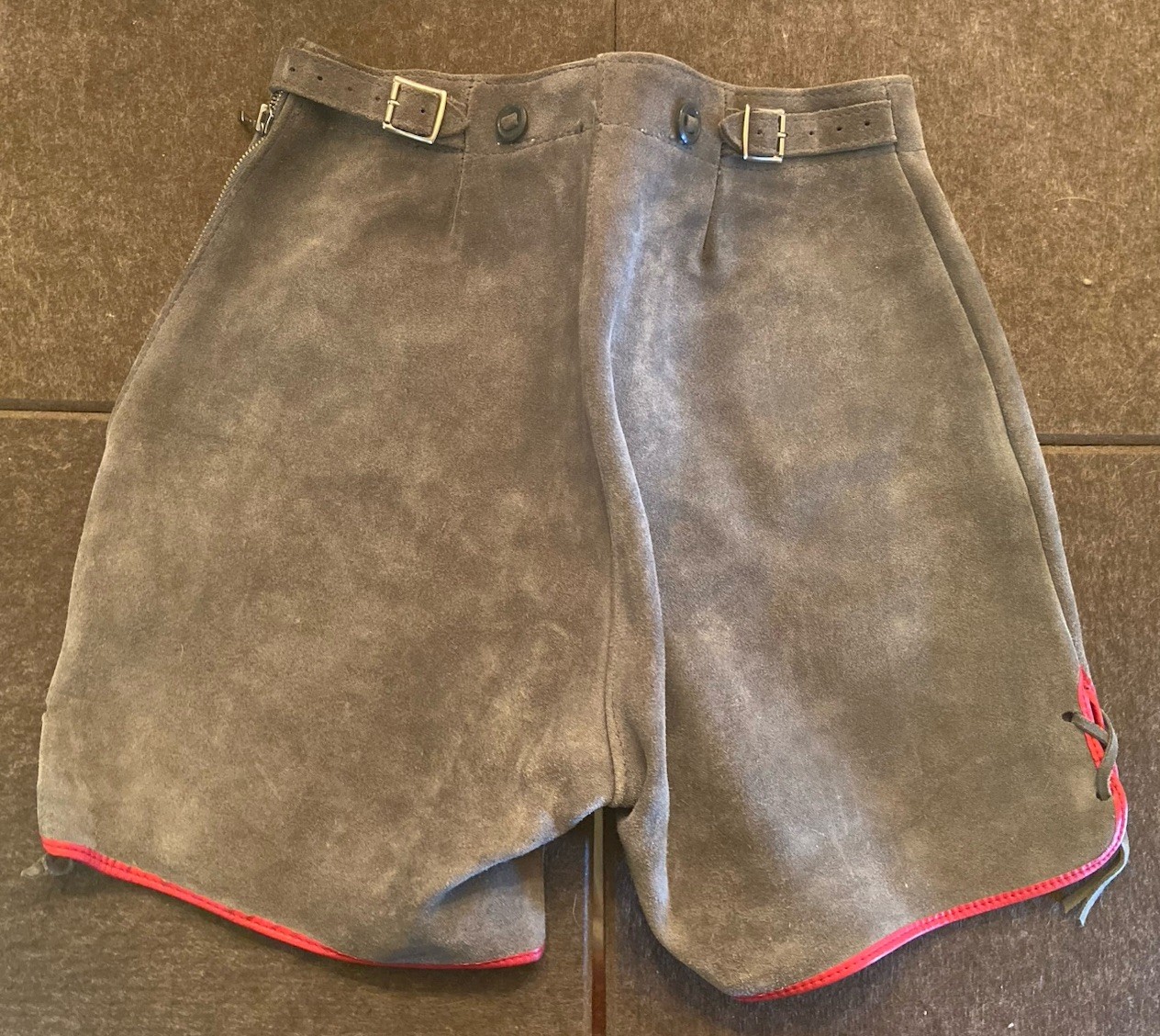 Vintage Suede Shorts Bavarian Lederhosen 13 inch Waist Heart Pockets Hot Buns
