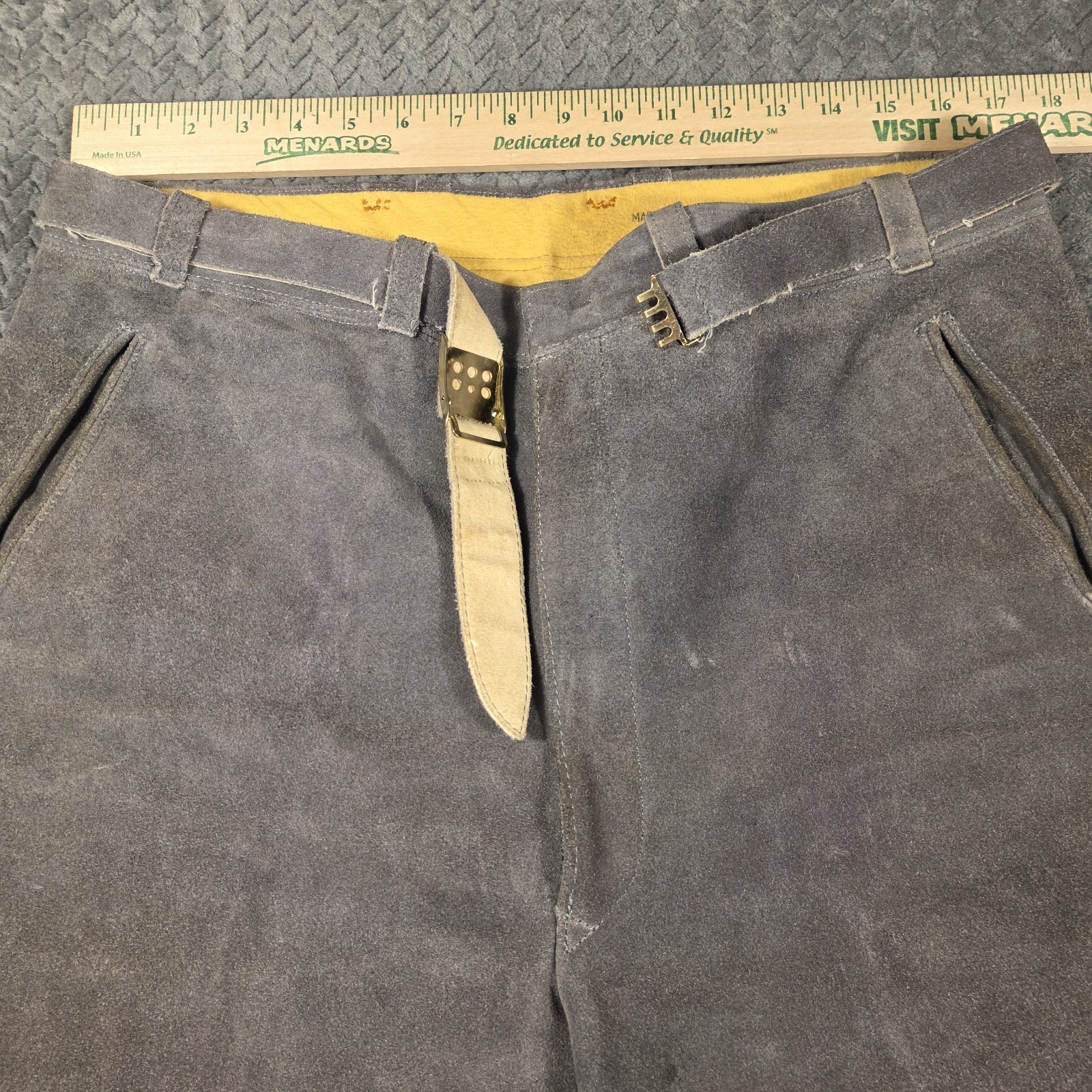 Vintage West Germany Suede Lederhosen Mens M (35) Gray Kniebundhosen Oktoberfest
