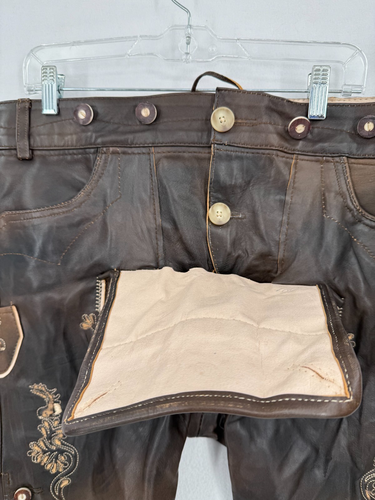 Lederhosen4U Men’s Size 38″ 54cm Leather Lederhosen Shorts Brown Oktoberfest
