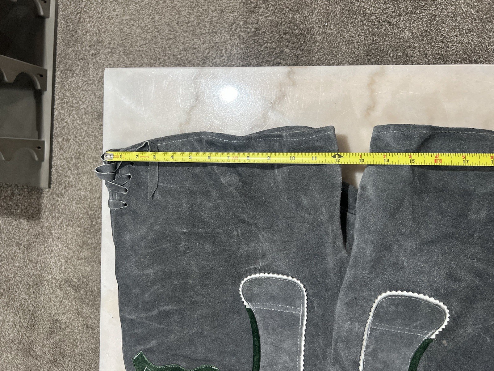 Vintage Ernst Licht Grey/Green Lederhosen Leather Shorts/Suspenders Men’s Sz 44