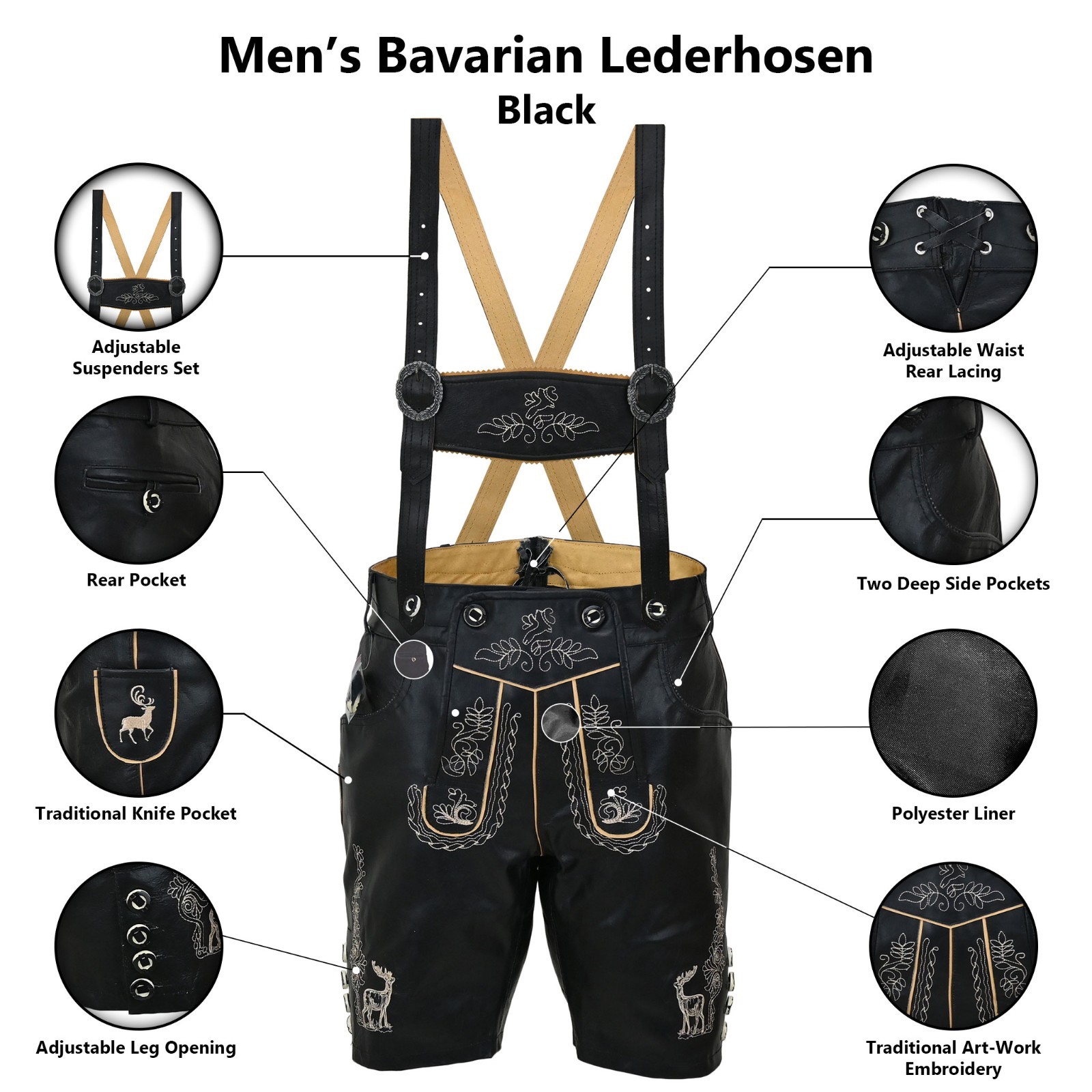 Authentic German Lederhosen Outfit Complete Oktoberfest Costume with German Hats