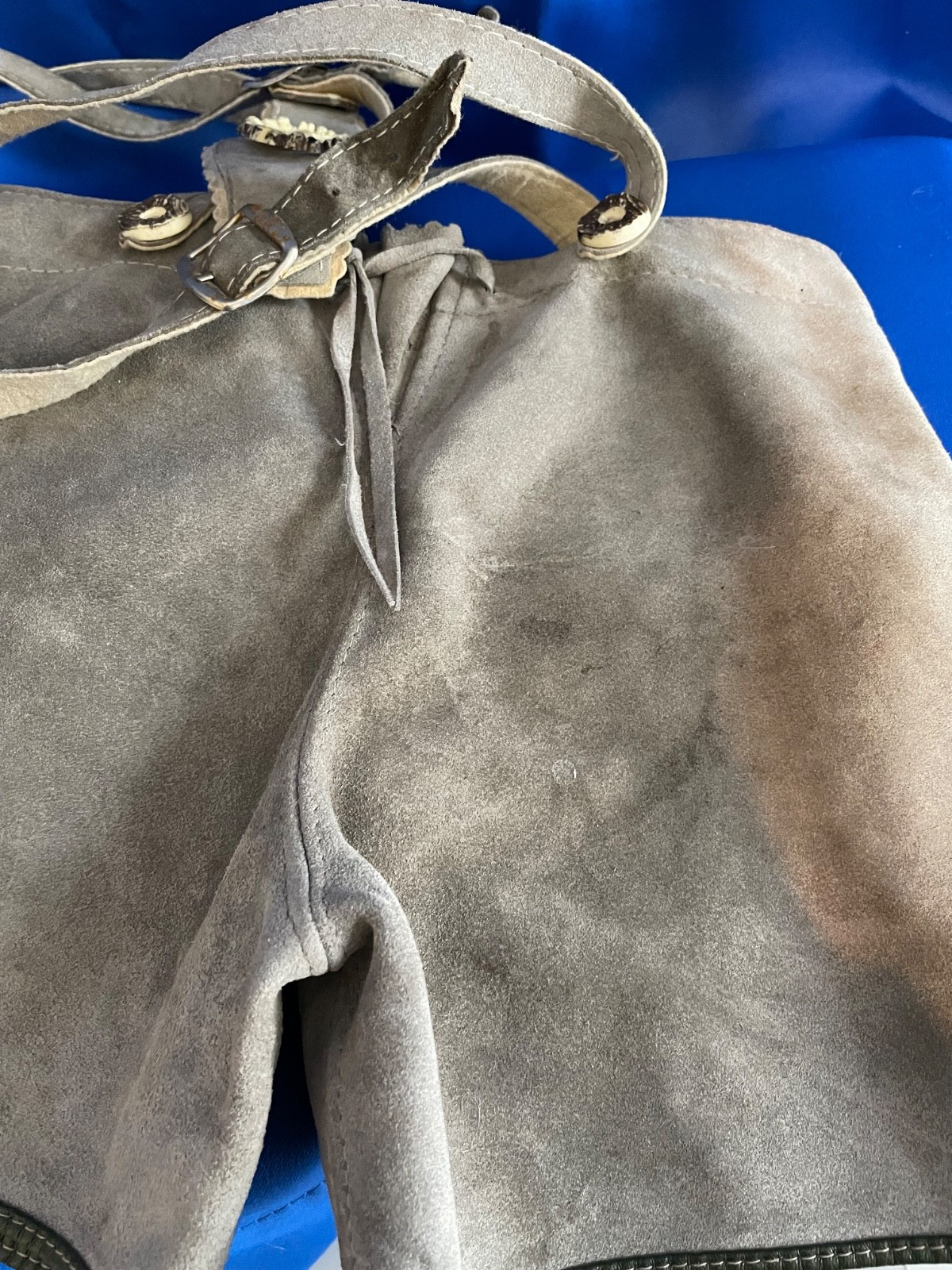 Vintage Kids Leather Lederhosen Bavarian Suspenders Gray