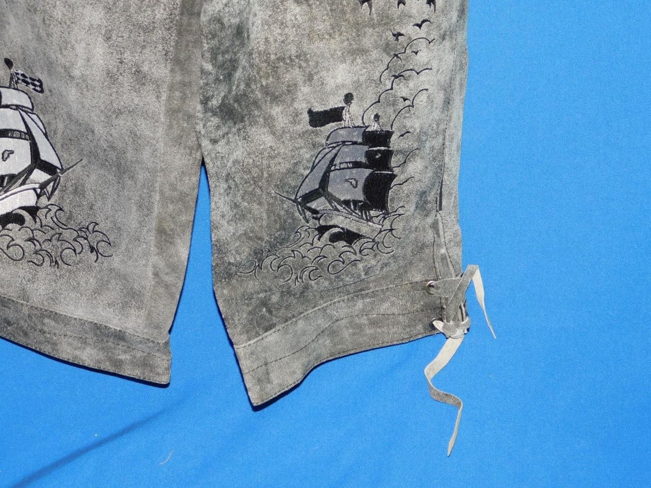 German Lederhosen US Size 36 Gray Suede Pirate Ship Skull Pants Knickers Costume