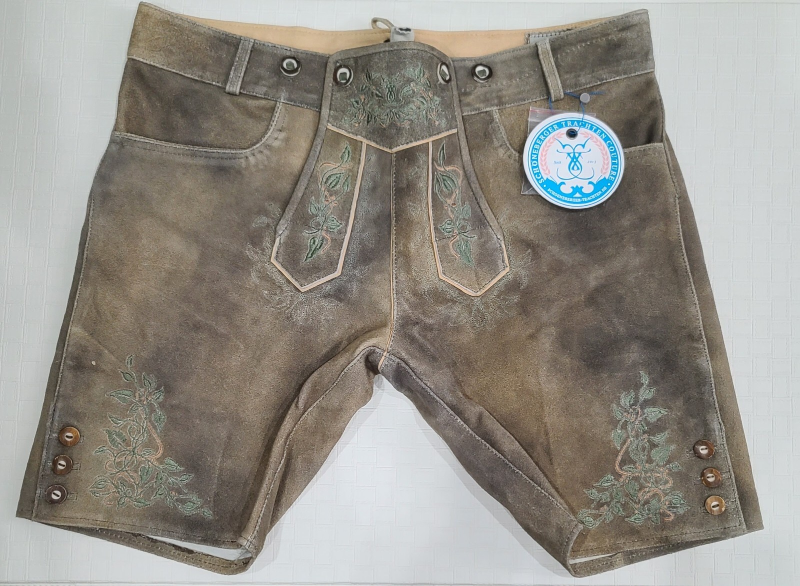 Schöneberger Men’s Bavarian Lederhosen Brown – Oktoberfest Leather Trousers 42R