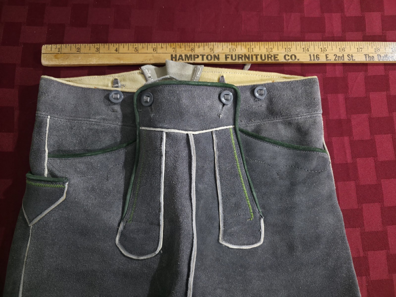 Authentic Vintage Lederhosen Oktoberfest Men Suede Leather Green Shorts