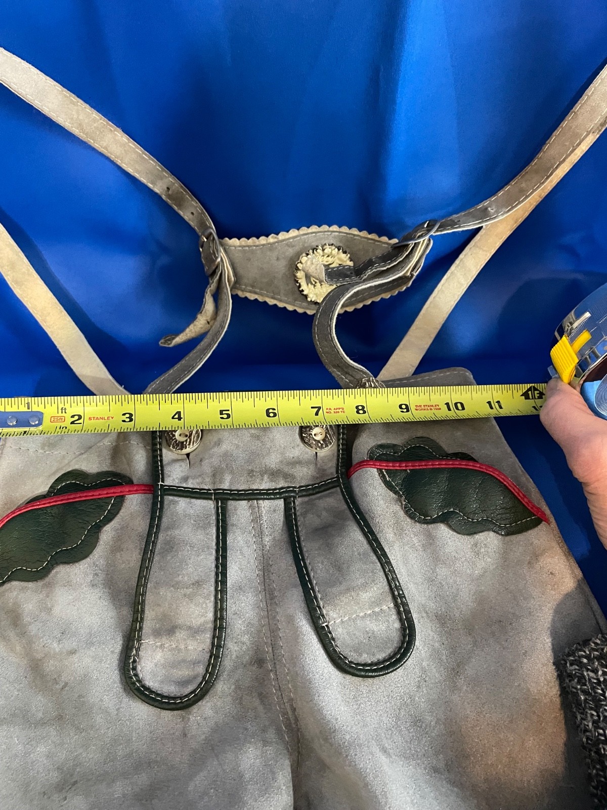 Vintage Kids Leather Lederhosen Bavarian Suspenders Gray