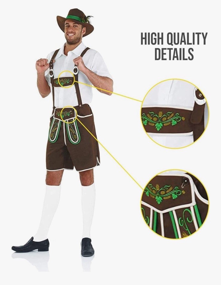 Mens Oktoberfest LG Bavarian Lederhosen Beer Fest Bavarian German 3 PC