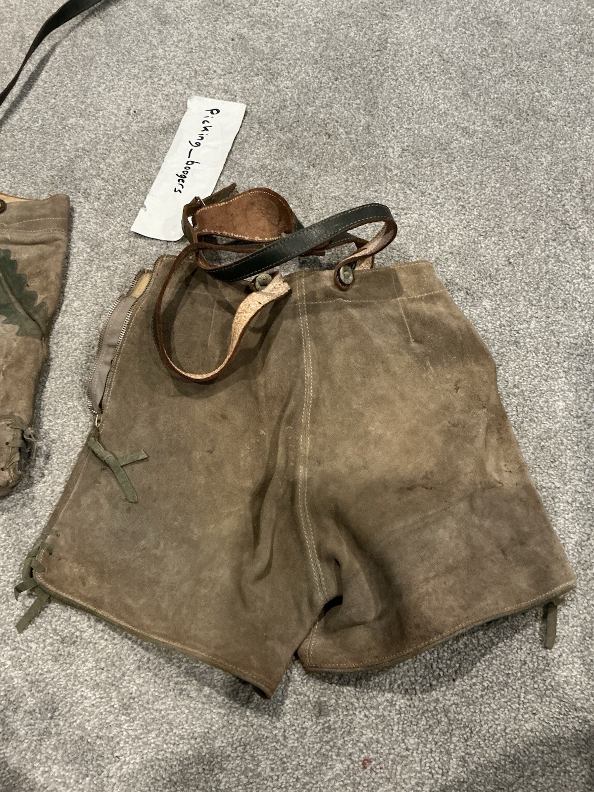 2 1960’S Vintage Suede Leather Lederhosen Suspender Shorts