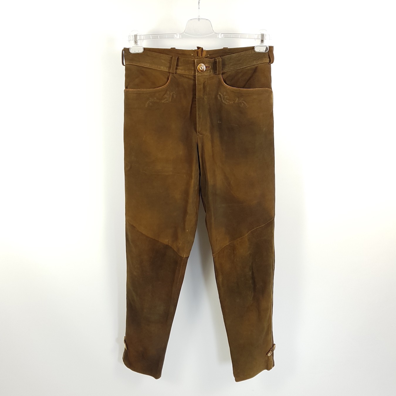 Spieth & Wensky Lederhosen Mens Sz 48 Brown Straight Pants Long Costume Leather