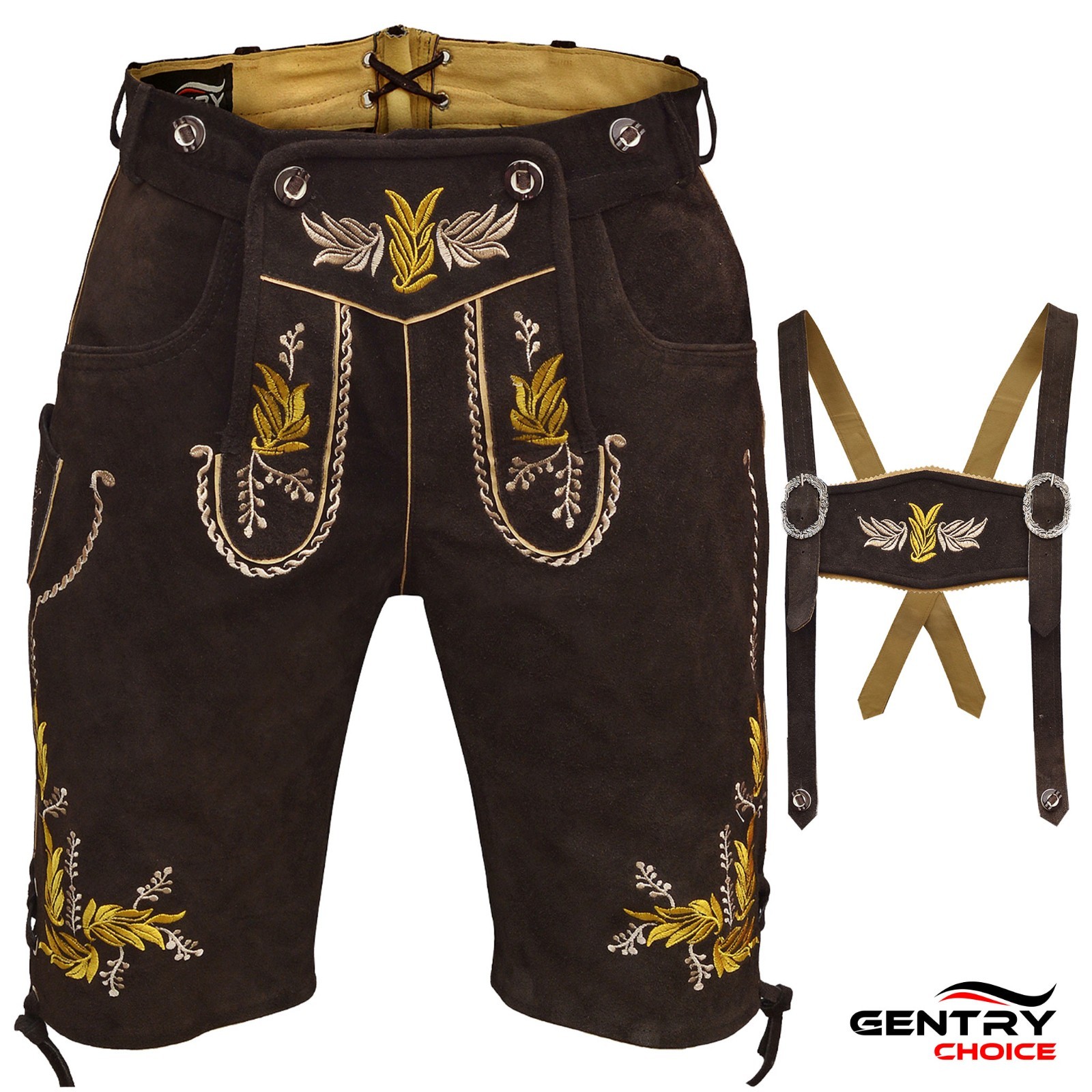 Mens Oktoberfest Costume Genuine Leather Lederhosen Bavarian German Outfit