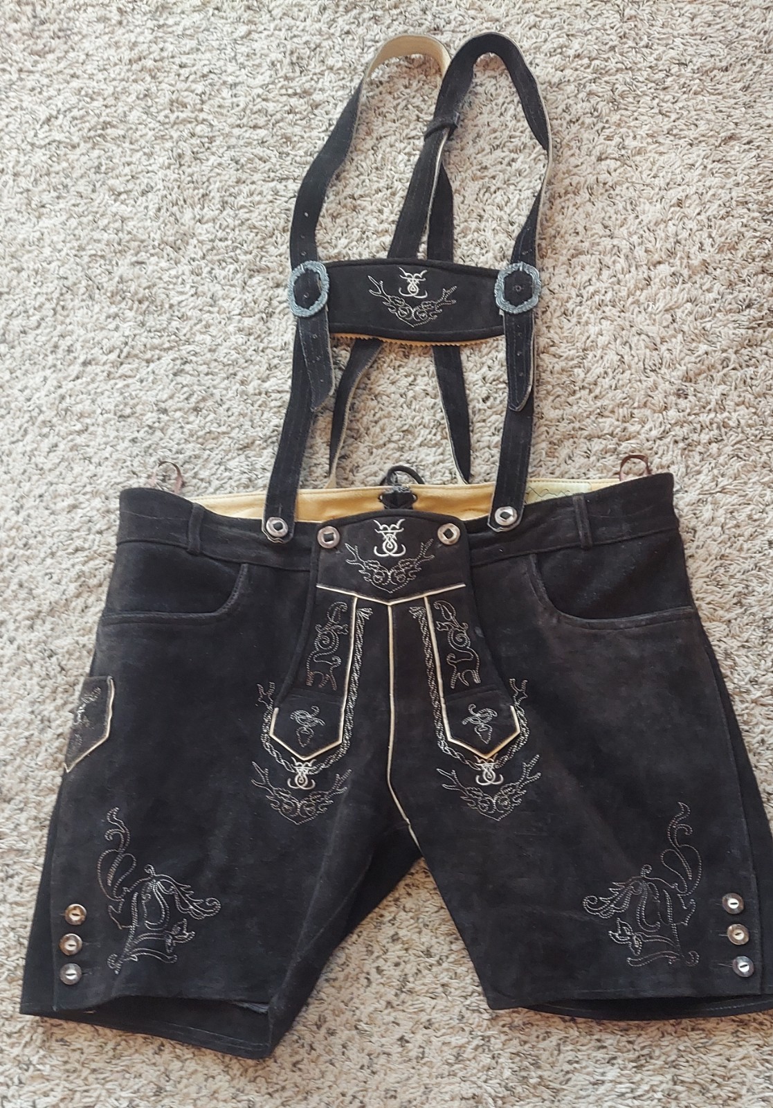Slightly Used Schöneberger Trachten Couture Lederhosen Shorts Suspenders Sz 46