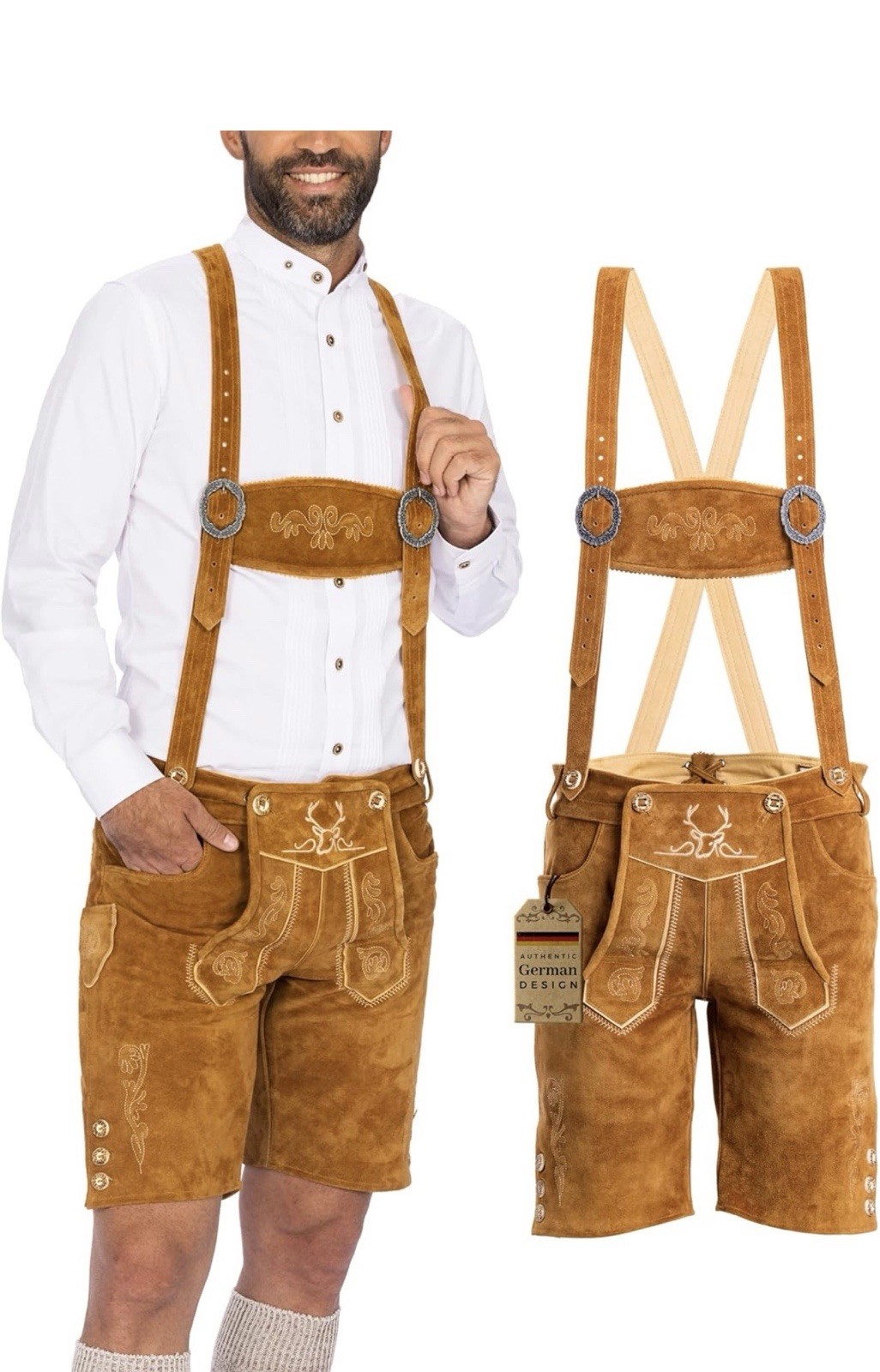 Lederhosen men leather Authentic German Octoberfest Outfit Short Light Brown
