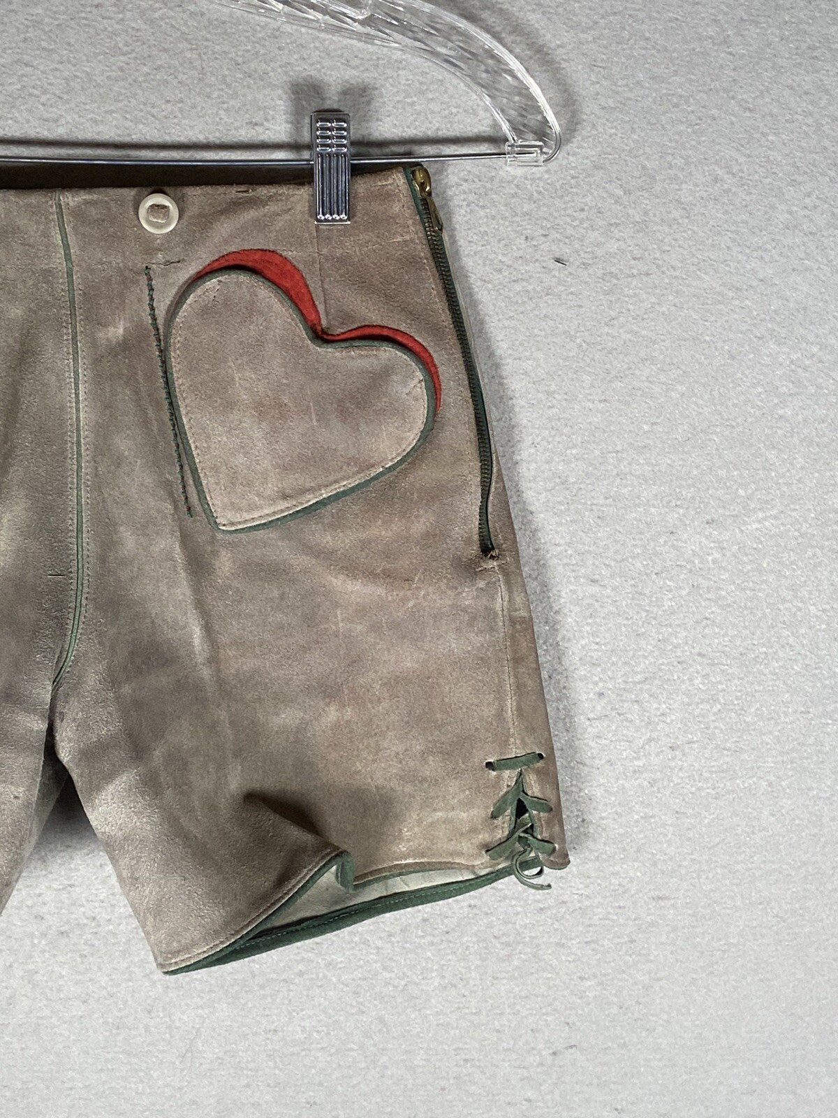 Vintage Bergfreund Lederhosen Gray Hearts Suede Leather Oktoberfest