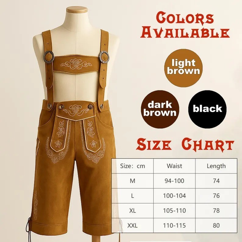 Bavarian Men Leiderhhosen Suspenders Pants, Oktoberfest Festival Cosplay Outfit,