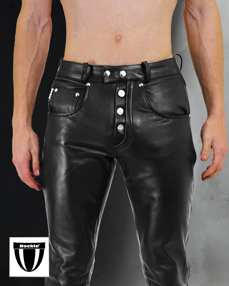 Bockle® Big Cheeker Free Button Fly Leather Pants Men’s Leather Jeans Real Leather
