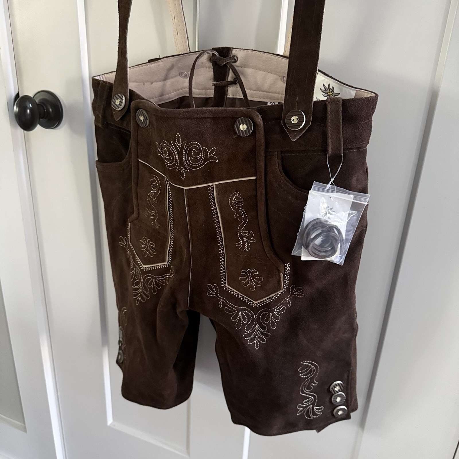 Lederhosen4U German Lederhosen Shorts Suspenders Size 50 Brown Heavy Leather