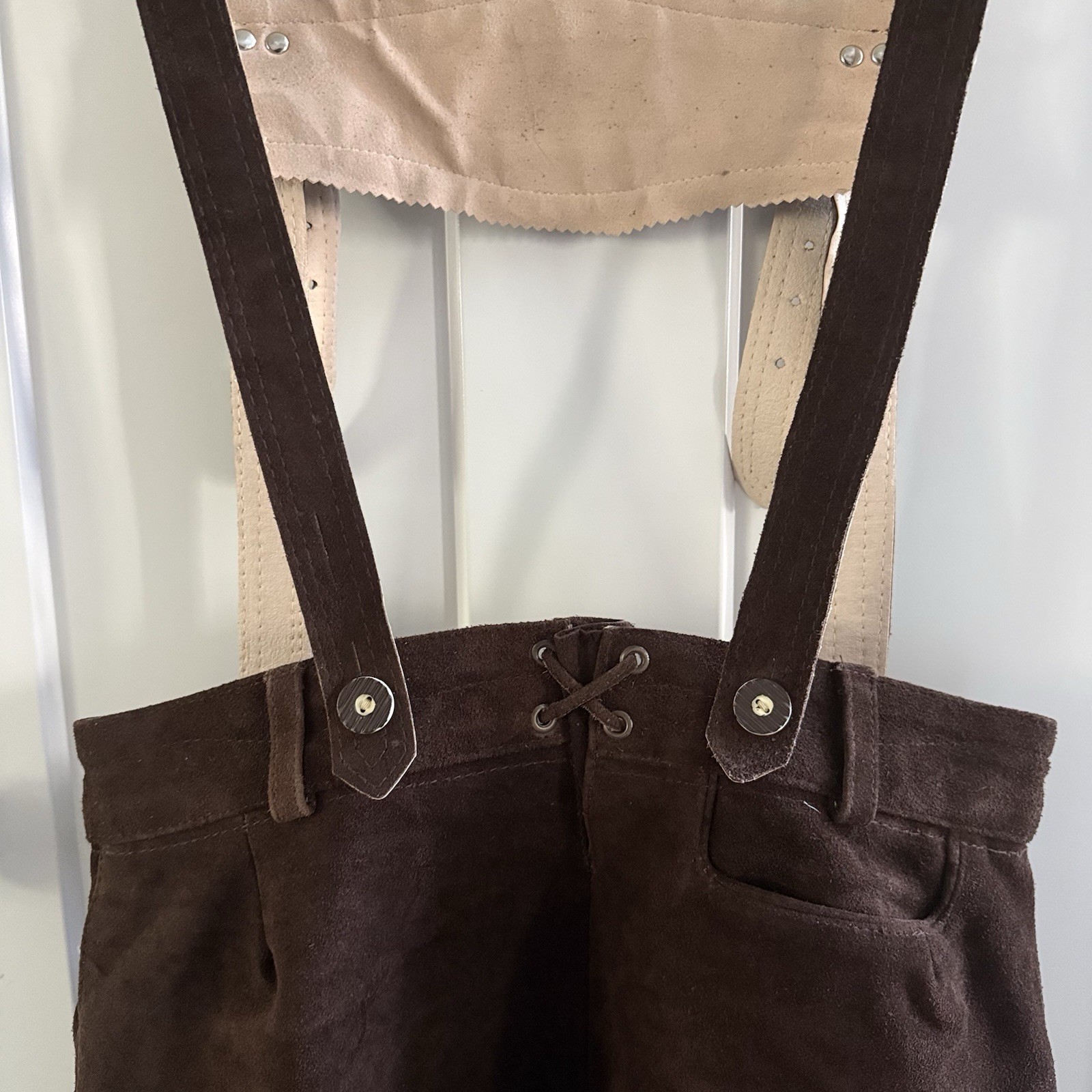 Lederhosen4U German Lederhosen Shorts Suspenders Size 50 Brown Heavy Leather