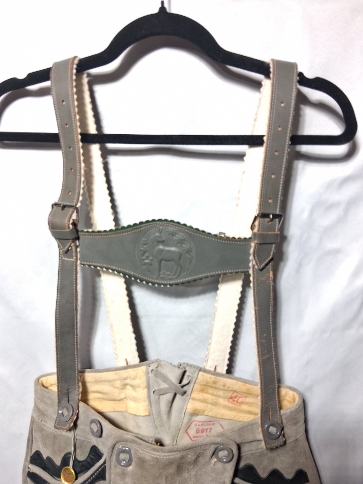 Vintage Haelson Suede Leather Lederhosen Shorts, EU 40 Waist Suspenders & Hat