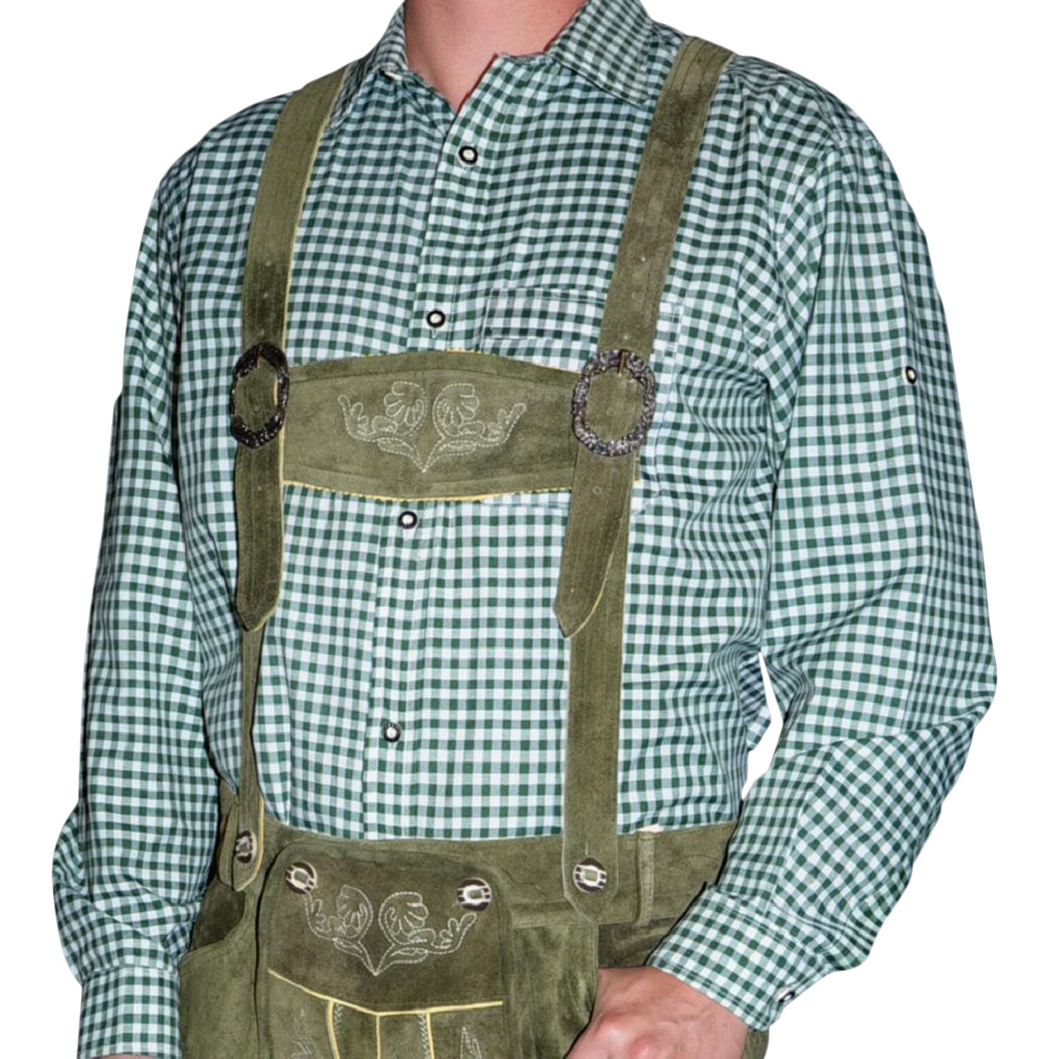 GREEN WHITE German Men Shirt Oktoberfest M L XL Lederhosen Trachten Bavarian