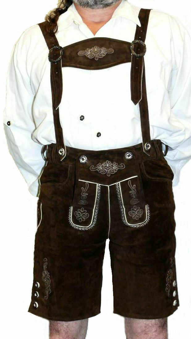 30″ to 56″ Leather Lederhosen Brown Oktoberfest Shorts Men German Bavarian Pants
