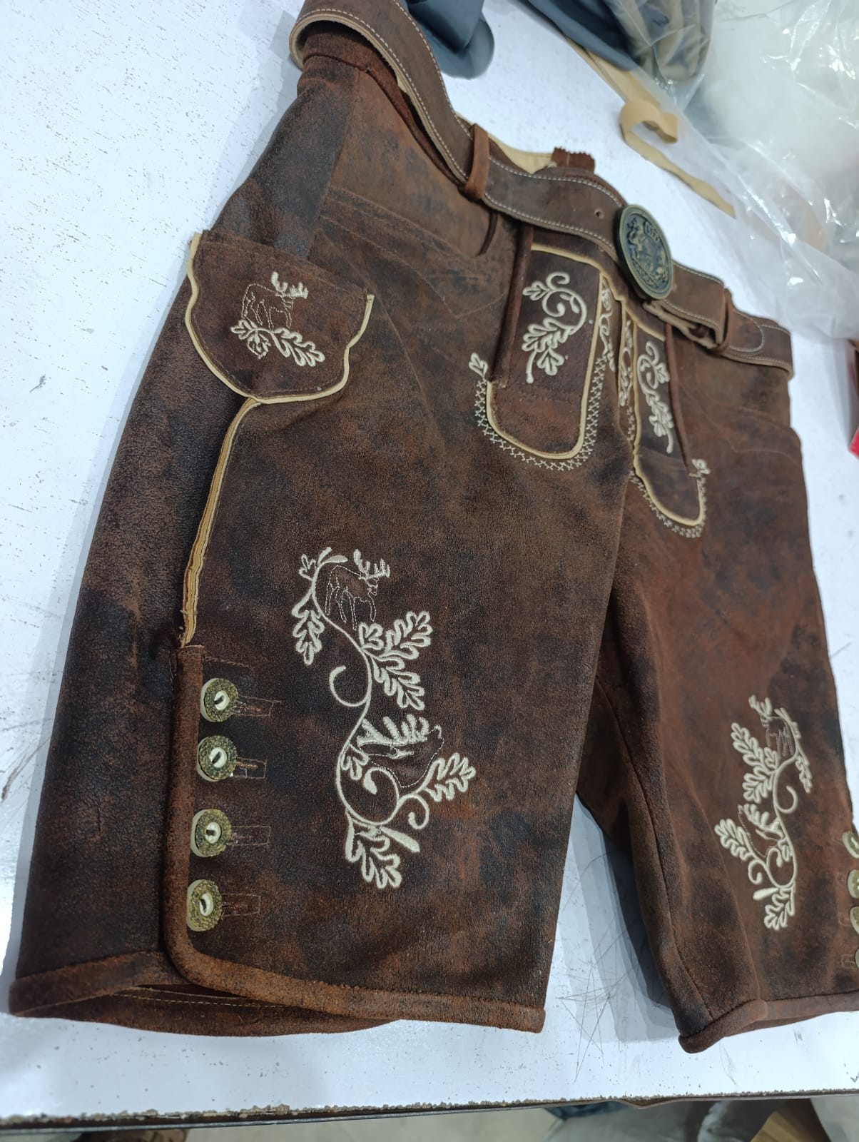 Men’s Lederhosen Shorts Genuine Leather Brown Bavarian Oktoberfest Embroidered