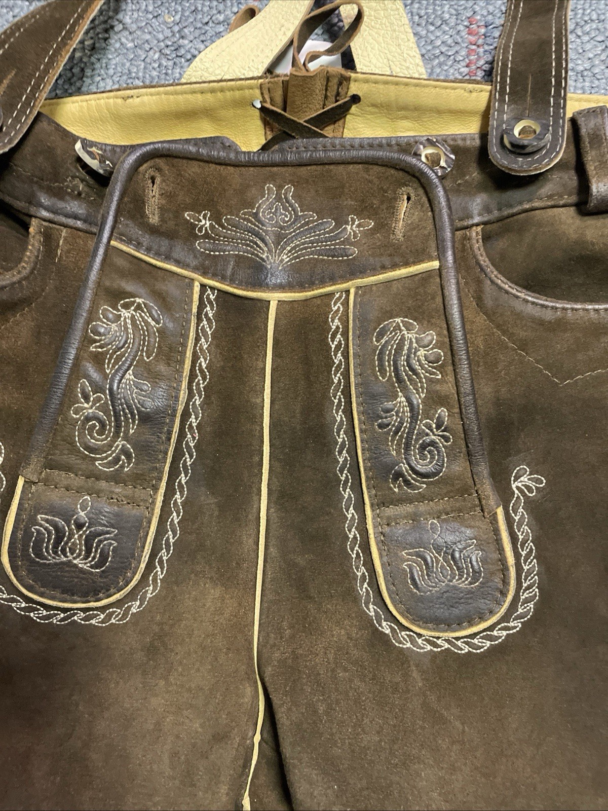 NWT Mens German Brown Leather Lederhosen Size EU 50 US 34 Octoberfest New