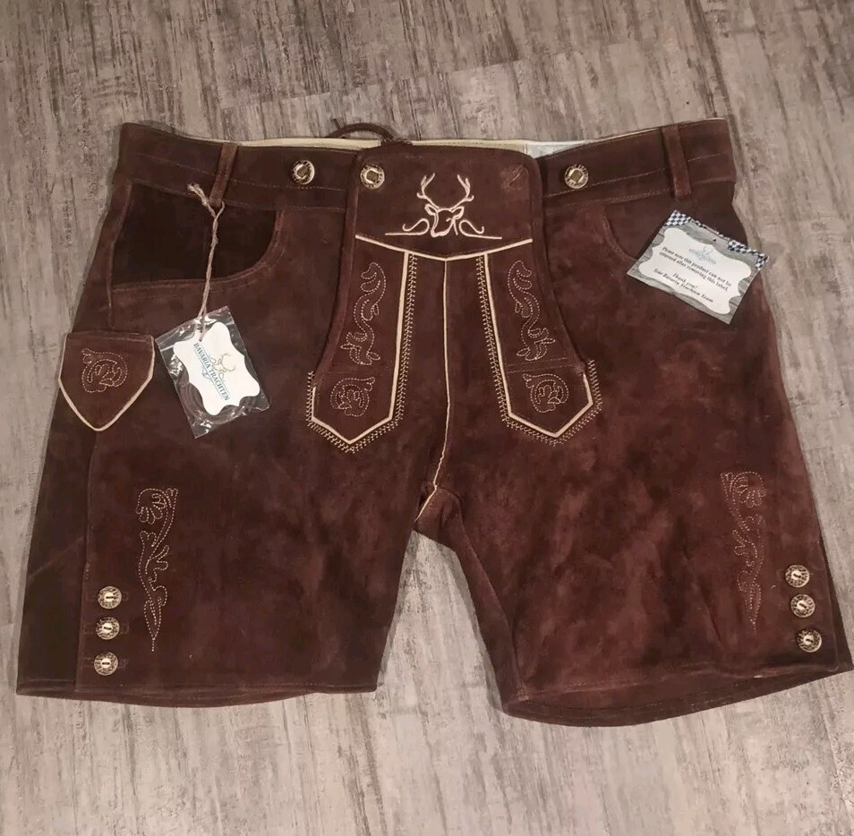Bavaria Trachten Mens 42 Genuine Leather Light Brown Lederhosen Oktoberfest NWT