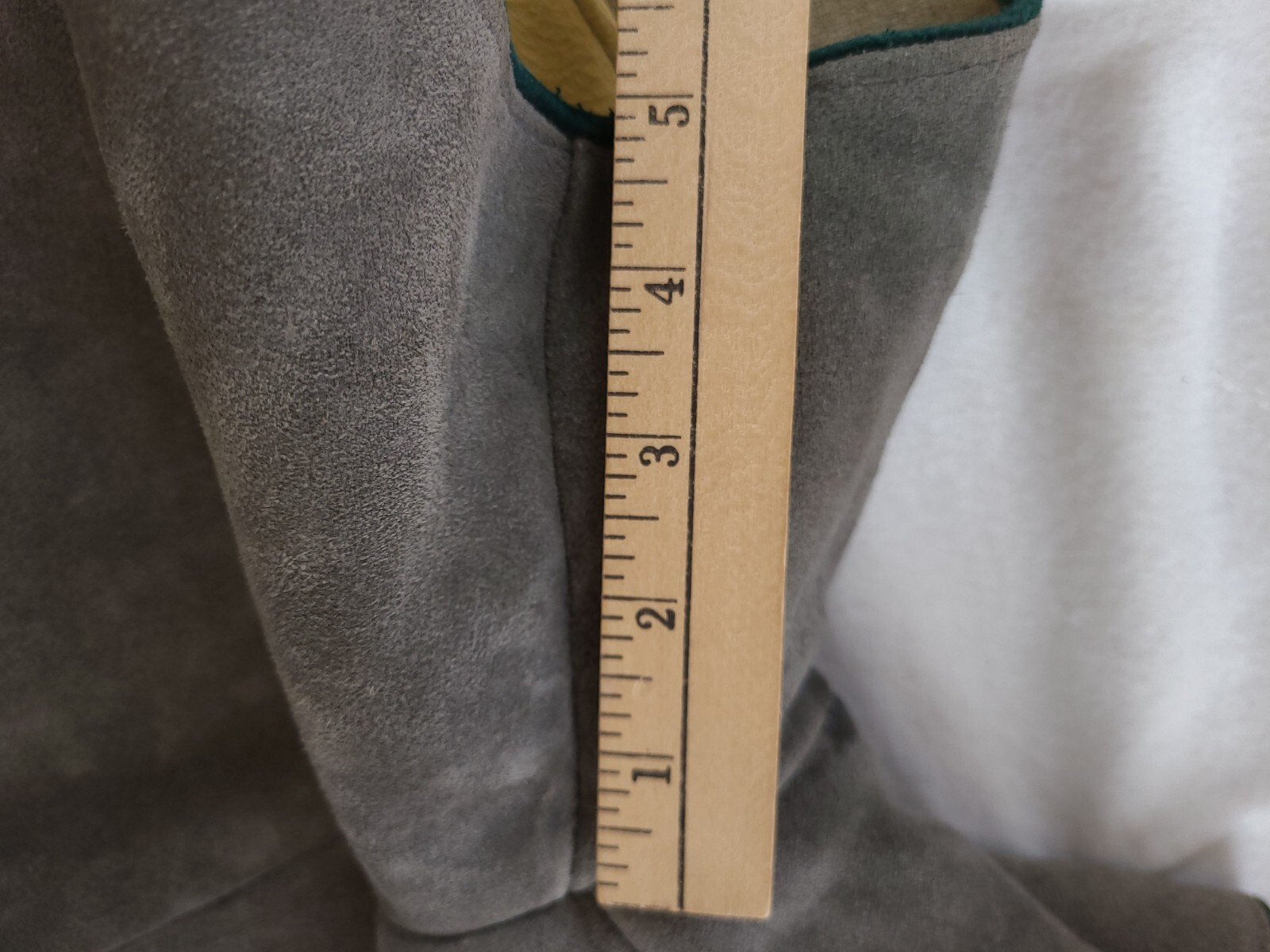Vintage Lederhosen gray-brown color suede leather, green accent