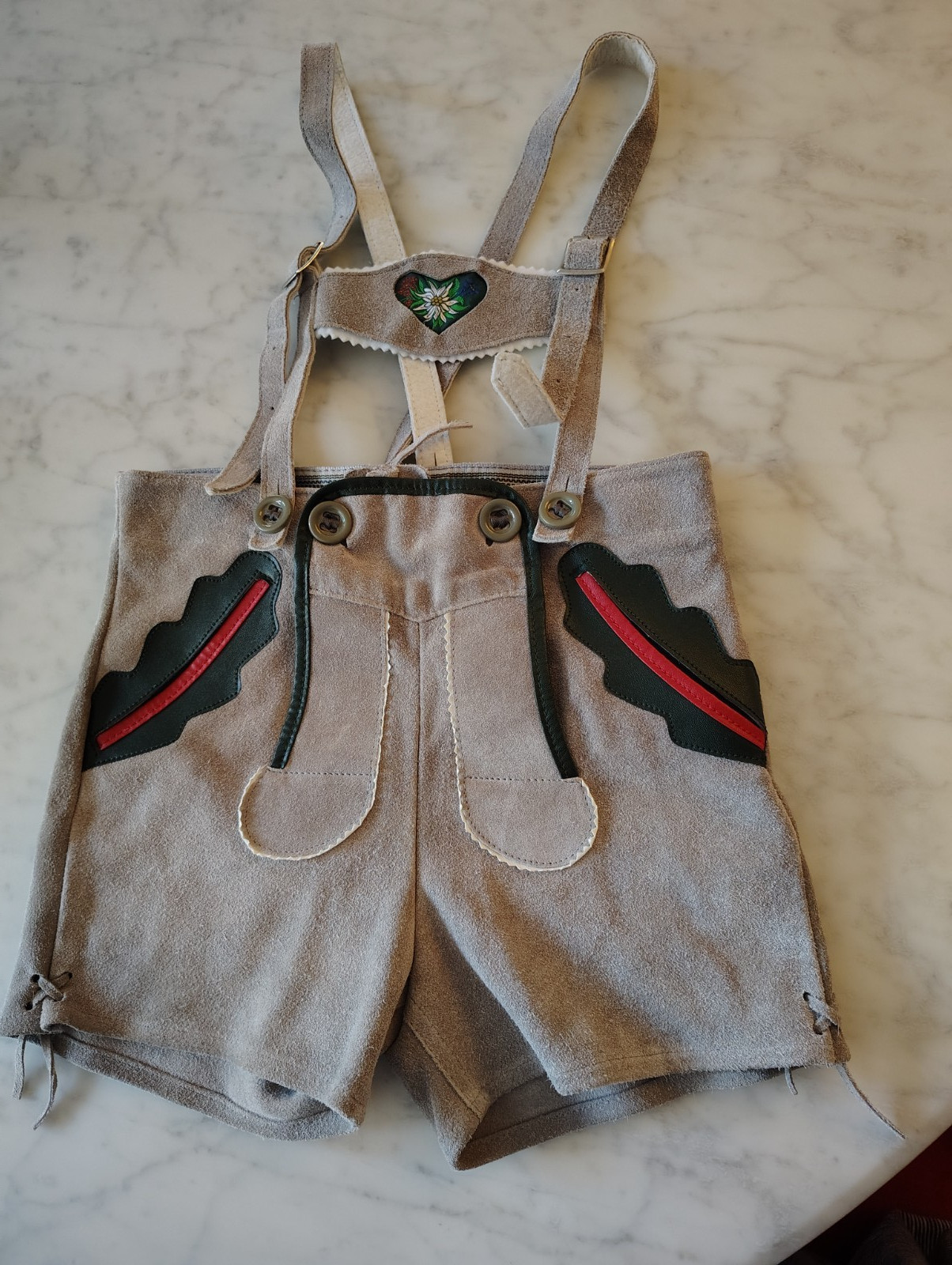Worn Once Gray Suede Leather Lederhosen German Style Boy Child Sz 116