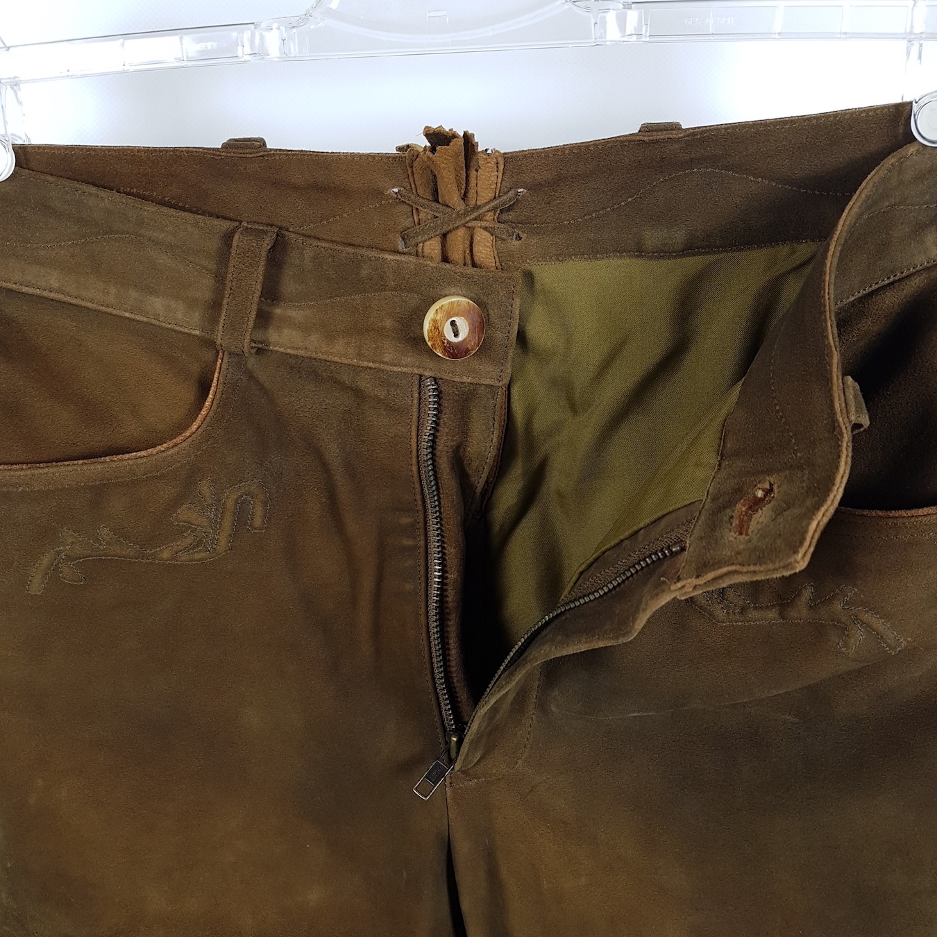 Spieth & Wensky Lederhosen Mens Sz 48 Brown Straight Pants Long Costume Leather